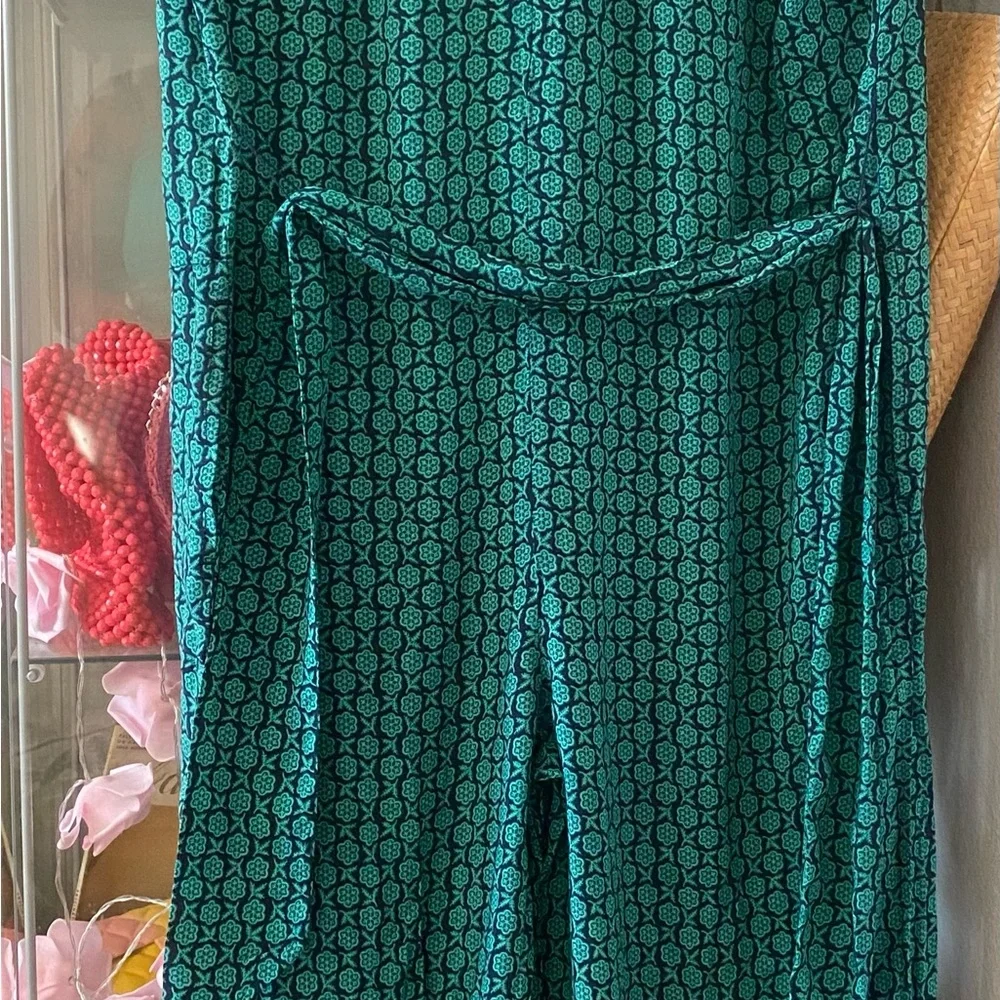 Maeve Anthropologie Jumpsuit Geoscope Beltws Pockets Pull On Green Navy XS - Picture 6 of 16